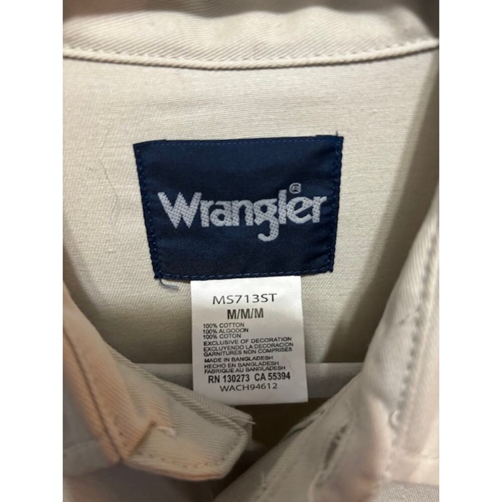 Vintage Wrangler Tan Brown Pearl Snap Work Shirt Heavy Canvas USA Mens Med NWOT - Picture 4 of 8